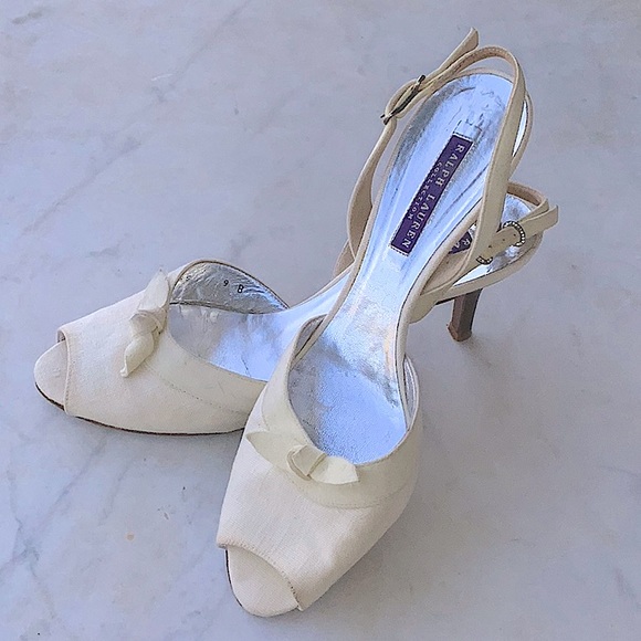 RALPH LAUREN COLLECTION SLING BACK  SUEDE LINEN 3 IN 9M Y2K VINTAGE ITALY - Picture 4 of 12